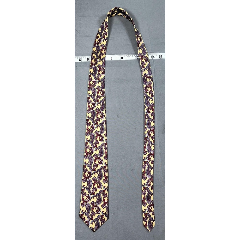 Christian Dior Tie Mens One Size Yellow Silk Paisley Woven‎ Necktie Made USA